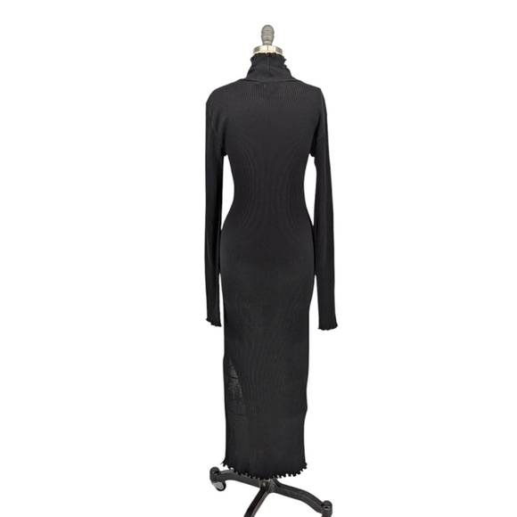cos Turtle Neck Ribbed Knit Mid Bodycon Dress Black XS/S minimalist preppy fall - Picture 2 of 8